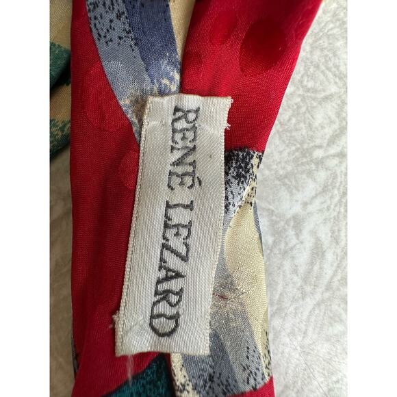 Rene Lezard Red Multicolor Geometric 100% Silk Tie - Picture 5 of 7